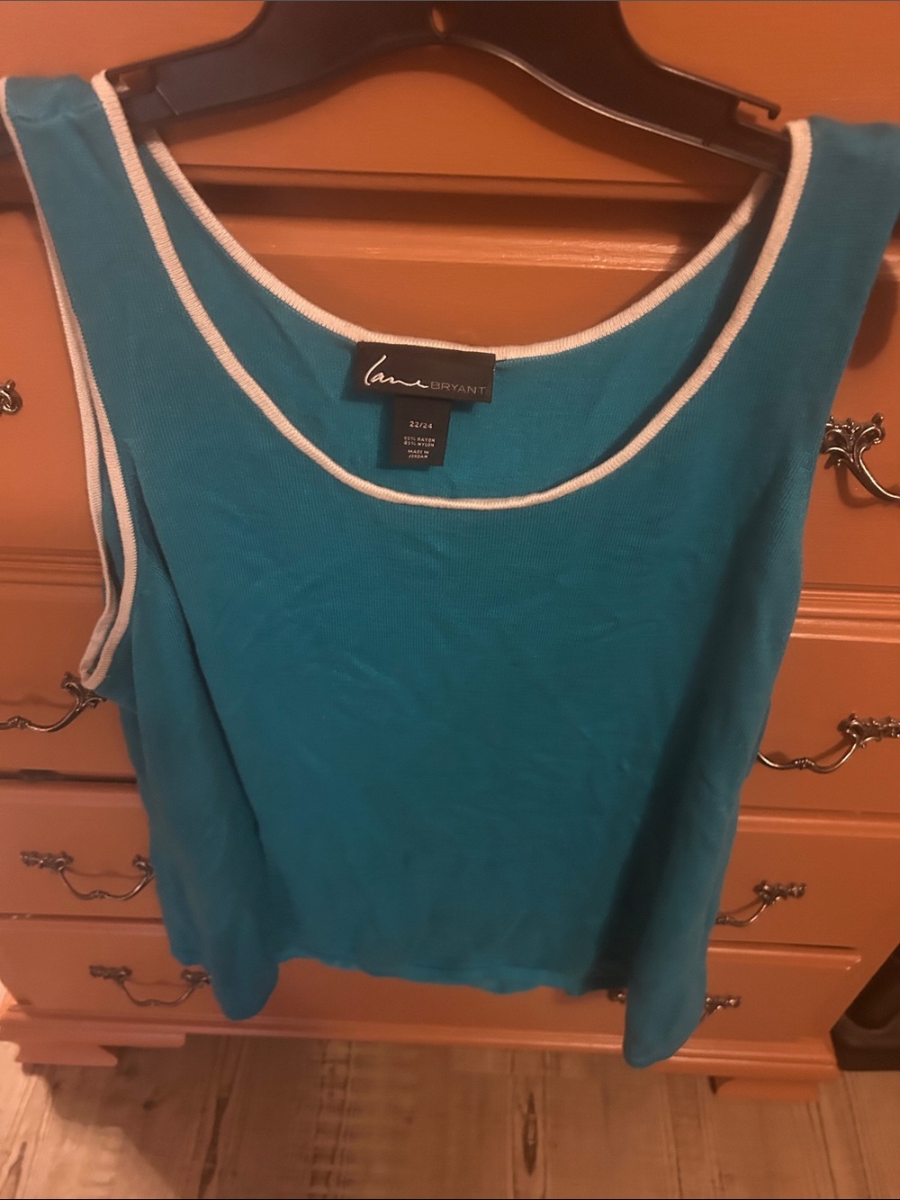 Lane Bryant Teal Scoop Neck Tank with White Trim